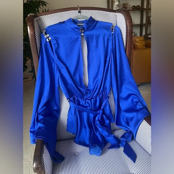 Honey Birdette Sapphire Blue Satin Romper - Picture 4 of 10